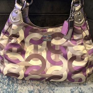 Coach Geometric Purple and Cream Shoulder Bag